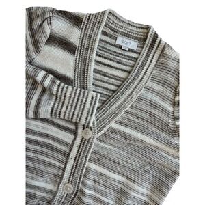 LOFT Striped Button Front Cardigan Sweater Women's Size Medium Beige Brown